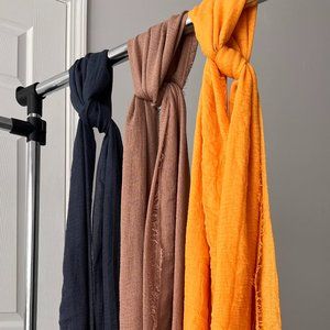 Women Cotton Scarf Shawl Turban Soft Solid Colour 3 PCS Yellow,Blue,Light-Brown